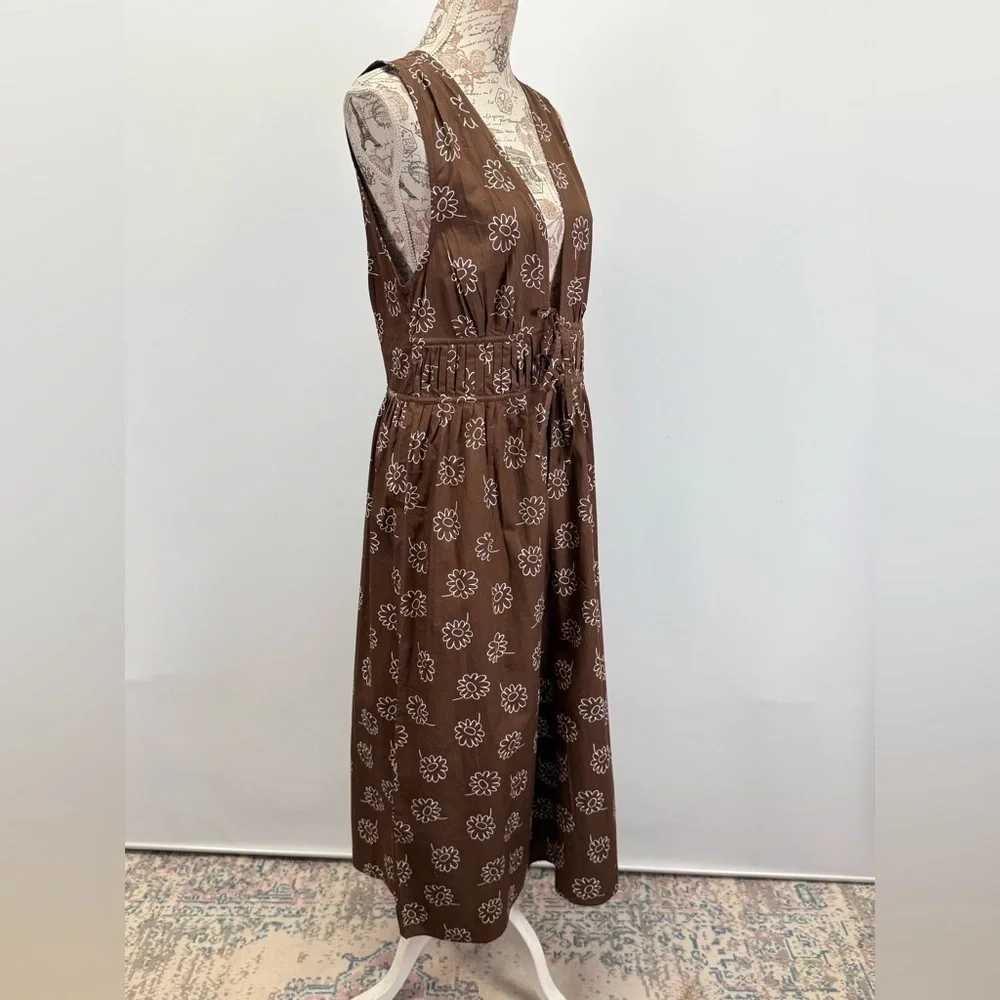 FAITHFUL the BRAND Chocolate brown MARTA daisy print deep V Midi Dress size 8 - Picture 8 of 14